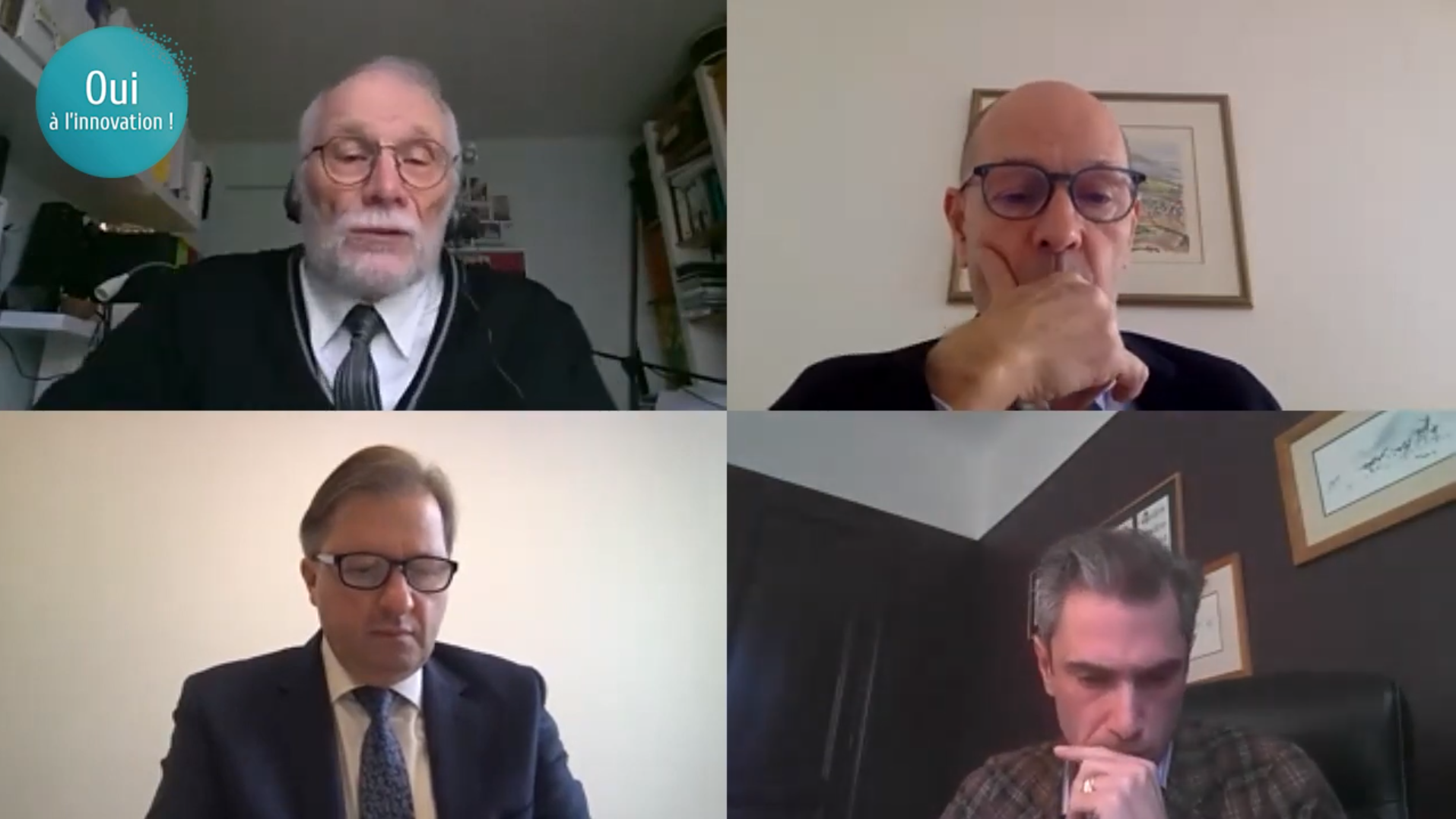 Capture d'écran du webinaire sur les lanceurs d'alerte, représentant Jean-François Narbonne, Pascal Perri, Sylvain Waserman et Sylvain Pelletreau